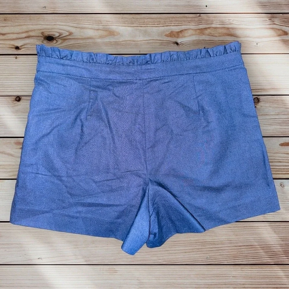 D4 J Crew Shorts Linen Navy‎ Blue Ruffle Size 6 Women's 3